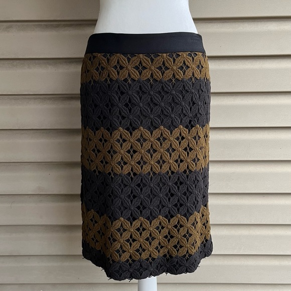 Loft Dresses & Skirts - •LOFT• Crochet Lace Pencil Skirt In Black and Golden Brown - Size 12